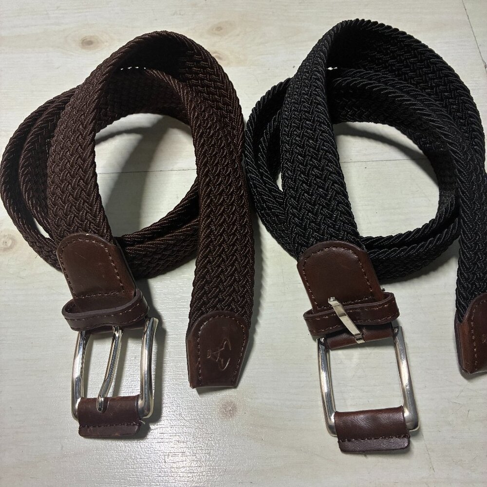 Kimes Ranch 2-Belt BUNDLE Black & Brown Braided Stretch Size 115 / 42